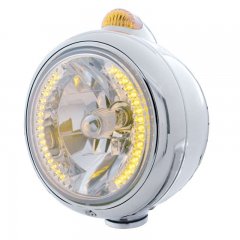 Stainless "GUIDE" Headlight - 34 Amber LED H4 Bulb w/ Dual Function Amber LED/Amber Lens | Headlight - Complete Kits