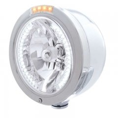 "BULLET" Half-Moon Headlight - 34 White LED H4 Bulb w/ Dual Function Amber LED/Clear Lens | Headlight - Complete Kits