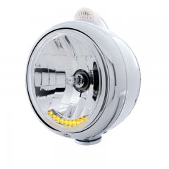 Stainless "GUIDE" Headlight - 10 LED Crystal H4 Bulb w/ Dual Function Amber LED/Clear Lens | Headlight - Complete Kits