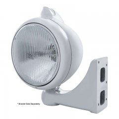 Stainless "GUIDE" Peterbilt Headlight - H4 Halogen Bulb w/ Amber LED/Clear Lens | Headlight - Complete Kits