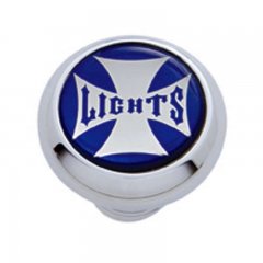 Small Deluxe Dash Knob w/ "Lights" Blue Maltese Cross Sticker | Dash Knobs / Screws