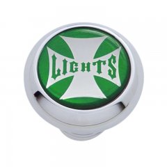 Small Deluxe Dash Knob w/ "Lights" Green Maltese Cross Sticker | Dash Knobs / Screws