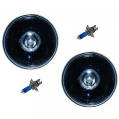 7" Black Projector Crystal Clear Halogen Headlight Lamp H4 55/60 Light Bulb Pair