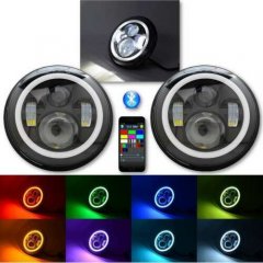 7" Black Projector HID 6500K LED Octane w/ RGB Multi-Color Halo Bluetooth Pair