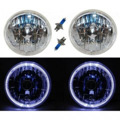 7" Halogen H4 12V Headlight Headlamp White LED Halo Angel Eyes Light Bulbs Pair