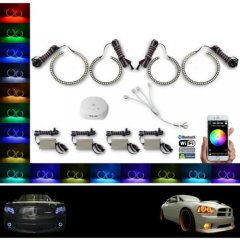 Multi-Color RGBW LED Headlight Halo Rings Bluetooth For 2005-2010 Dodge Charger