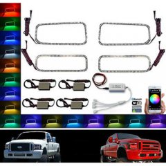 05-07 Ford F-250 Multi-Color Changing LED RGB SMD Headlight Halo Rings BLUETOOTH