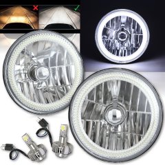 7" White COB LED Halo Angel Eye Headlights 6K 6000K LED Light Bulb Headlamp Pair