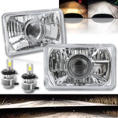 4X6" Crystal Clear Glass Projector Headlight 6k LED HID Light Bulb Headlamp Pair