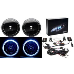 7" HID White LED Halo Ring Angel Eyes Black Headlight 6K 6000k Light Bulbs Pair