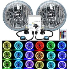 7" Multi-Color White Red Blue Green RGB COB Halo Angel Eye 6K LED Headlight Pair