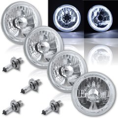 5-3/4" White LED Halo Halogen Light Bulb Headlight Angel Eye Crystal Clear Set