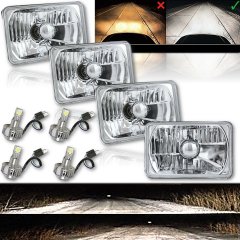 4X6" Crystal Clear Glass Lens Metal Headlight 6k LED HID Light Bulb Headlamp Set