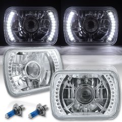 7X6 White LED Halo Projector Halogen Crystal Headlights Angel Eye Light H4 Bulbs