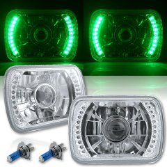 7X6 Green LED Halo Projector Halogen Crystal Headlights Angel Eye H4 Light Bulbs