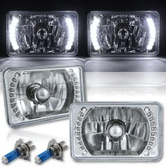 Octane 4X6" White LED Split Halo Headlight Halogen Headlamp 60W Light Bulbs Pair