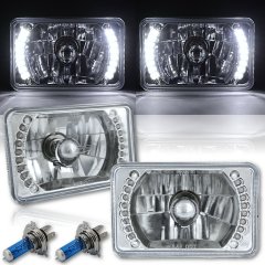 4X6" White LED Halo Angel Eye Headlight Halogen Headlamp 55/60W Light Bulbs Pair