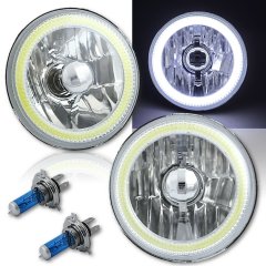 5-3/4" White LED COB SMD Halo Angel Eye Halogen Light Bulb Metal Headlights Pair