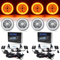 5-3/4" Amber COB SMD LED Halo Angel Eye 6000K 6K HID Light Bulbs Headlights Set