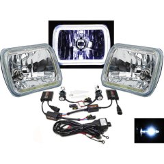 7X6 White COB LED Headlight HID H4 Light Headlamp Pair Fits Jeep Wrangler