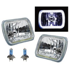 7X6" White COB LED Glass/Metal Headlight 60w H4 Light Bulb Headlamp Pair