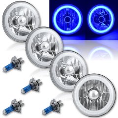 5-3/4" Blue LED COB SMD Halo Angel Eye Halogen Light Bulbs Metal Headlights Set