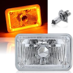 SINGLE 4X6 Amber LED Halo Angel Eye Halogen H4 Bulb Headlight Crystal Headlamp