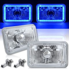 4X6 Blue LED Halo Angel Eye Halogen Headlights Headlamp Bulbs Crystal Clear Pair
