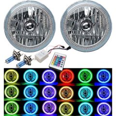 7" Multi-Color Change COB LED Halo Angel Eye Headlights Pair For Jeep Wrangler