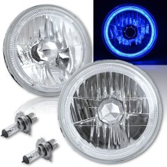 7" Halogen H4 12V Headlight Headlamp Blue LED Halo Angel Eyes Light Bulbs Pair