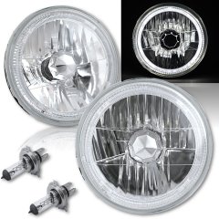 7" Halogen LED White Halo Angel Eyes Headlight Headlamp H4 Light Bulbs Pair