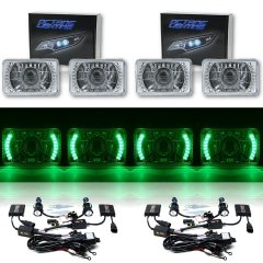 4X6 Green LED Halo Projector 6000K HID Headlight Headlamp Bulb Crystal Clear Set