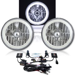 7" COB LED White Halo Angel Eye Headlamp Headlight H4 HID 6000K Light Bulb Pair