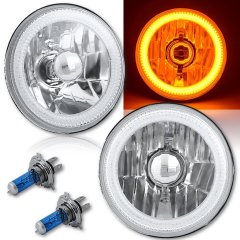 5-3/4" Amber LED COB SMD Halo Angel Eye Halogen Light Bulb Metal Headlights Pair