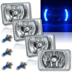 4X6" Blue LED Halo Drl Halogen Headlight Headlamp Light Bulbs Crystal Clear Set