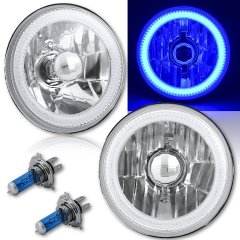 5-3/4" Blue LED COB SMD Halo Angel Eye Halogen Light Bulb Metal Headlights Pair