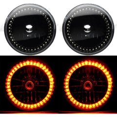 7" Black Halogen Headlight Amber LED Halo Angel Eye Headlamp 6K Light Bulb Pair