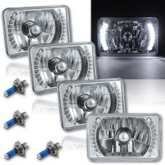 4X6" White LED Halo Drl Halogen Headlight Headlamp Light Bulbs Crystal Clear Set