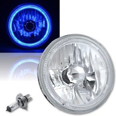 7" H6024 / 6014 Halogen Blue LED Halo Ring H4 Light Bulb Angel Eye Headlight