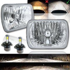 7X6" LED Crystal Clear Glass Metal Headlight 4000Lm H4 Light Bulb Headlamp Pair