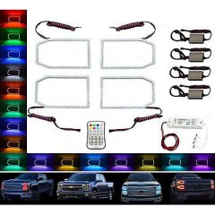 14-16 Chevy Silverado Multi-Color Changing LED RGB Headlight Halo Ring RF M7 Set