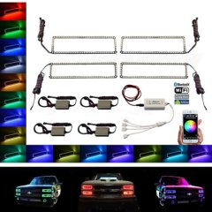 1988-98 Chevy GMC Multi-Color Changing LED RGB Headlight Halo Ring BLUETOOTH Set