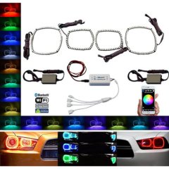 Multi-Color LED RGB Headlight Halo Ring BLUETOOTH Set For 2011-14 Dodge Charger