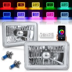 4X6" BLUETOOTH Color Change RGB SMD LED Halo Angel Eye Headlight Light Bulb Pair