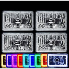 4X6" Color Change RGB SMD LED Halo Angel Eye Headlight H4 Halogen Light Bulb Set