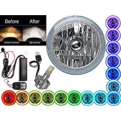 5-3/4" RF Fob RGB SMD Color Change Halo Angel Eye H4 6K LED Motorcycle Headlight