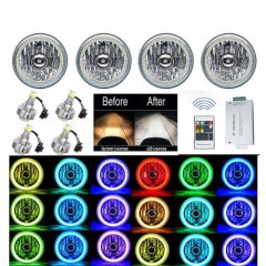 5-3/4" RF RGB SMD Color Change Halo Angel Eye Shift Headlamp LED Headlights Set
