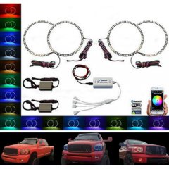 Multi-Color Shift LED Headlamp Halo Ring BLUETOOTH Set For 06-08 Dodge Ram Sport