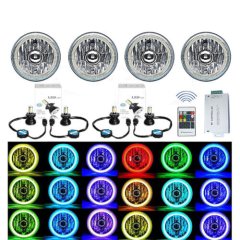 5-3/4" RF RGB SMD Multi-Color Change Halo Angel Eye Shift H4 LED Headlights Set