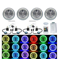 5-3/4" RF RGB SMD Multi-Color Change Halo Angel Eye Shift H4 LED Headlights Set